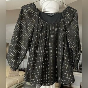 Sara Michelle women’s petite top peep hole sleeve black W gold shiny polkadot L